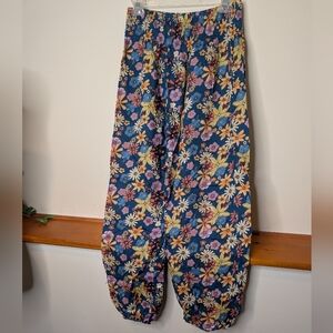 Lotus & Luna Floral Harem Pants Boho Wide Leg Smocked Waist M